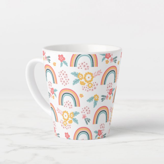 Colorful Floral Rainbow Pattern Latte Mug (Left Angle)