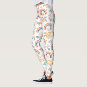 Colorful Floral Rainbow Pattern Leggings