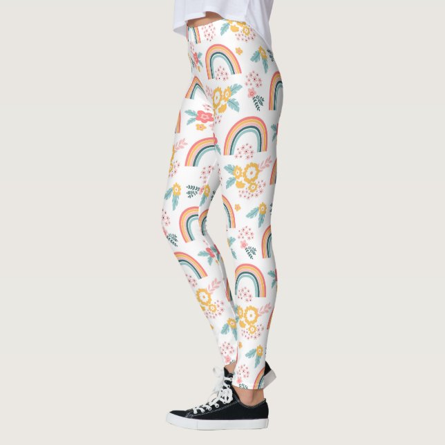 Colorful Floral Rainbow Pattern Leggings (Left)