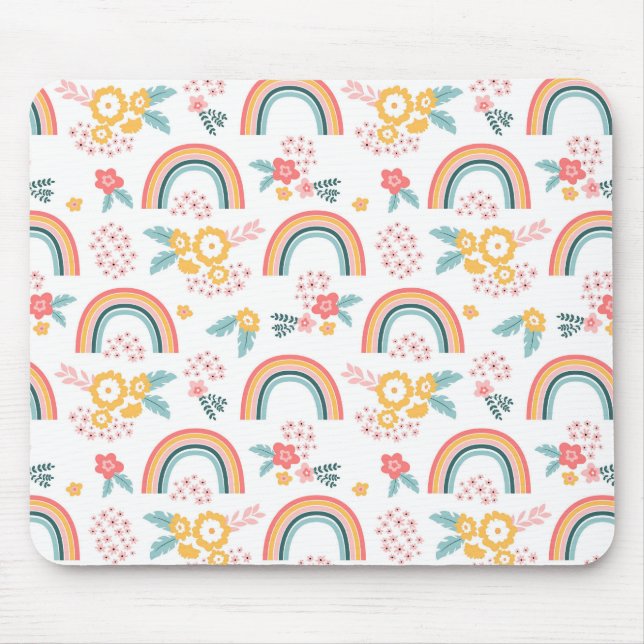 Colorful Floral Rainbow Pattern Mouse Pad (Front)