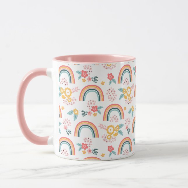 Colorful Floral Rainbow Pattern Mug (Left)