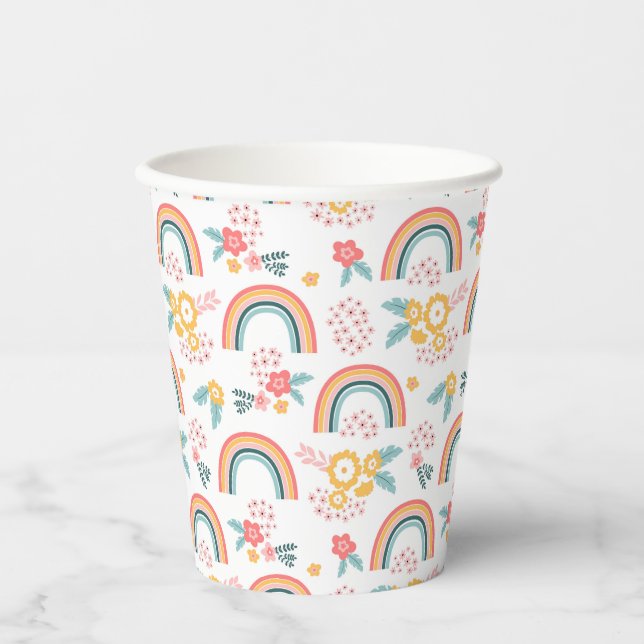 Colorful Floral Rainbow Pattern Paper Cups (Front)