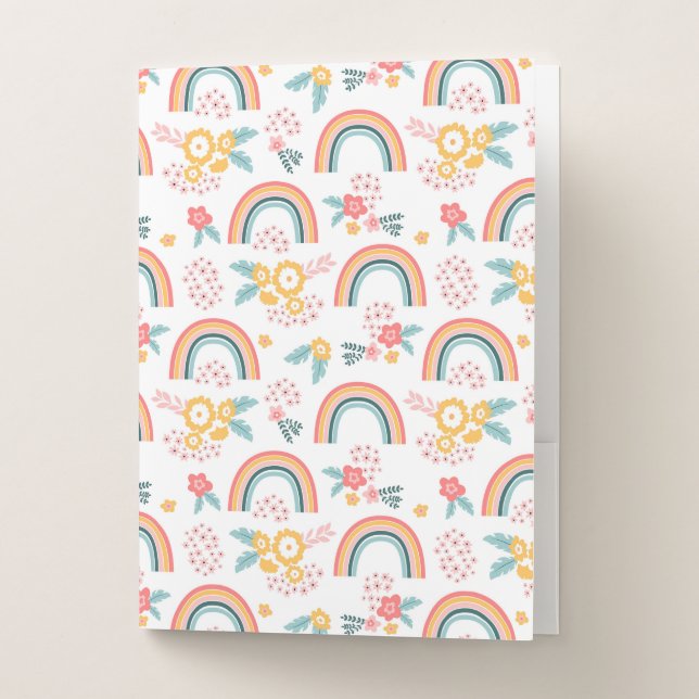 Colorful Floral Rainbow Pattern Pocket Folder (Front)