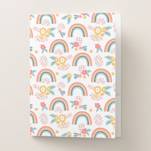 Colorful Floral Rainbow Pattern Pocket Folder