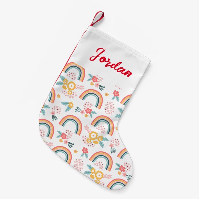 Colorful Floral Rainbow Pattern Small Christmas Stocking (Front (Hanging))