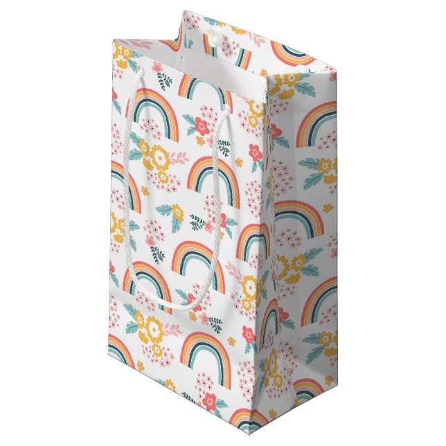 Colorful Floral Rainbow Pattern Small Gift Bag (Front Angled)