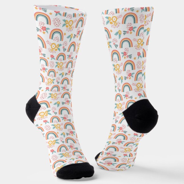 Colorful Floral Rainbow Pattern Socks (Angled)