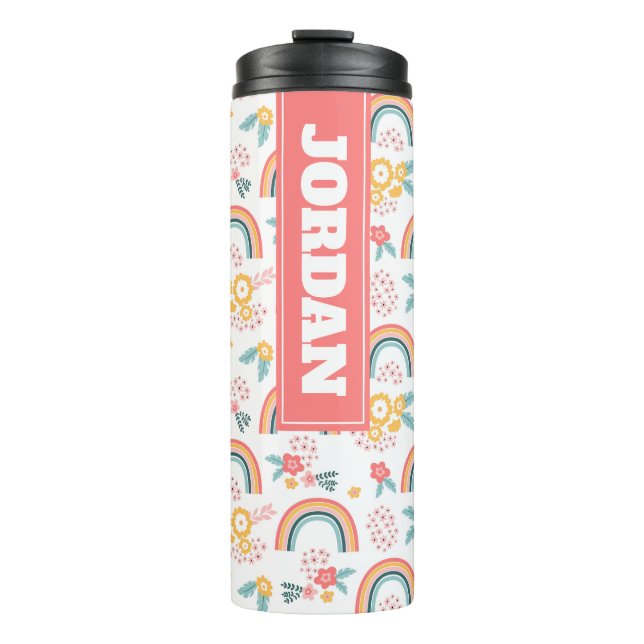 Colorful Floral Rainbow Pattern Thermal Tumbler (Front)