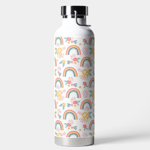 Colorful Floral Rainbow Pattern Water Bottle