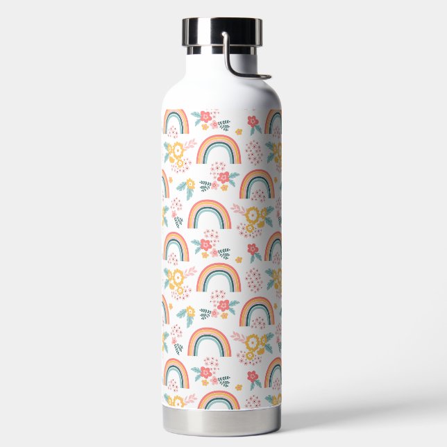 Colorful Floral Rainbow Pattern Water Bottle (Left)