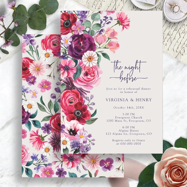 Colorful Floral Rehearsal Dinner Invitation (Colorful Floral Watercolor Rehearsal Dinner Invitation by Painted Paperie
)