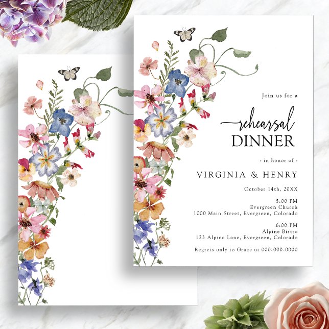 Colorful Floral Rehearsal Dinner Invitation (Colorful Floral Rehearsal Dinner Invitation with Butterfly by Painted Paperie
)