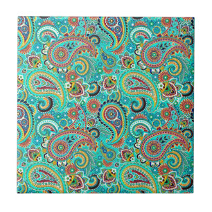 Colorful Floral Retro Paisley Ceramic Tile