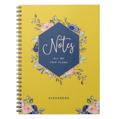 Colorful Floral  Rose Gold Geometric Notebook