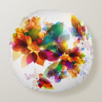Colorful Floral Round Pillow by FantasyPillows at Zazzle