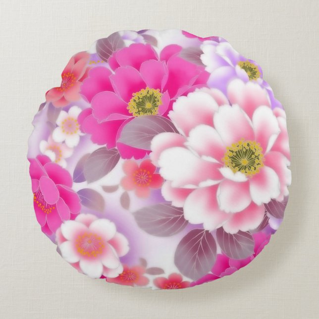 Colorful Floral Round Pillow (Front)