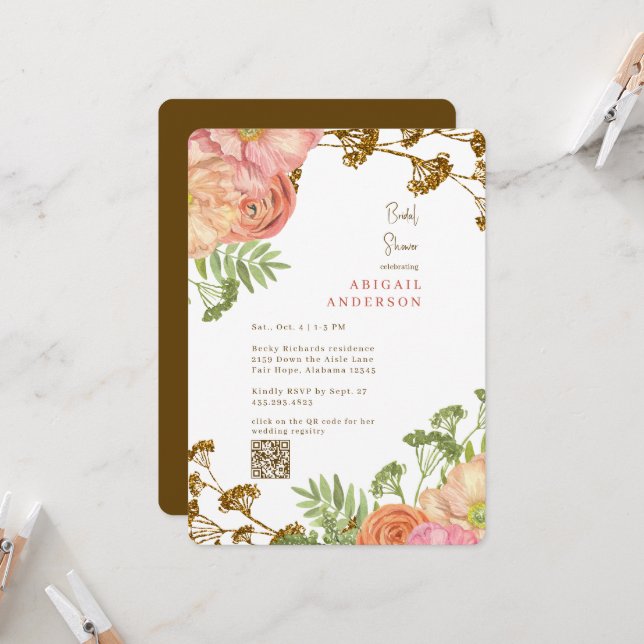 Colorful Floral Rounded Bridal Shower  Invitation (Front/Back In Situ)