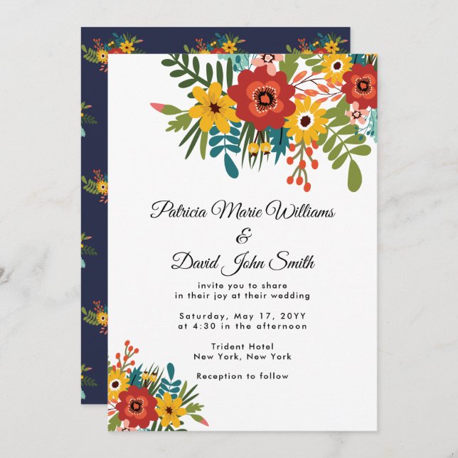 Colorful Floral Rustic Wedding Invitation (Front/Back)