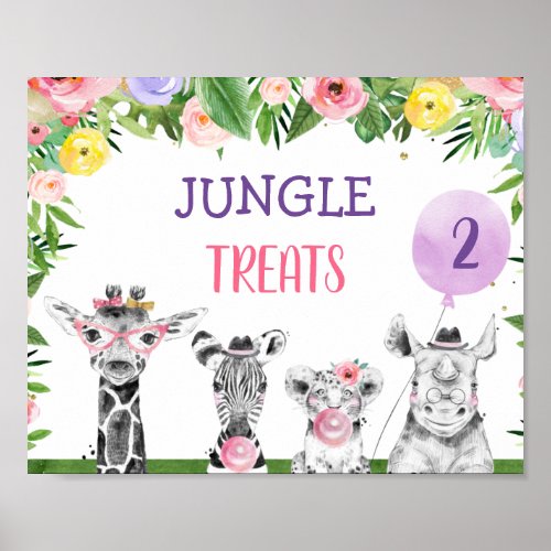 Colorful Floral Safari Animals Birthday Party Sign