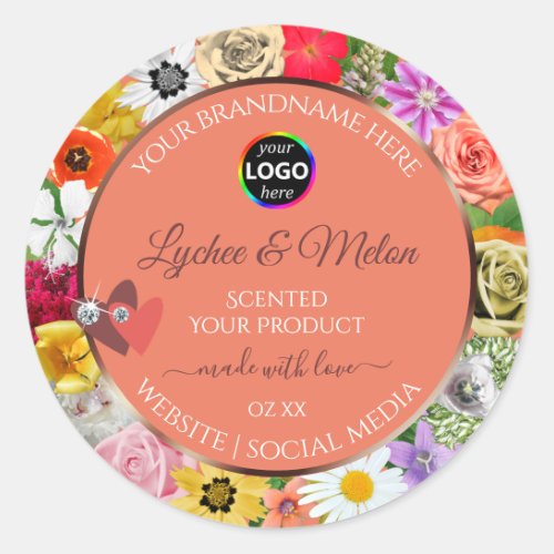 Colorful Floral Salmon Product Labels Hearts Logo