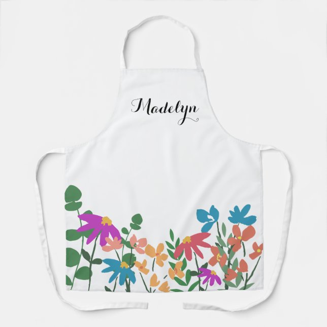 Colorful floral Script Name Personalized Apron (Front)