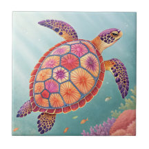 Colorful Floral Sea Turtle Underwater Ocean