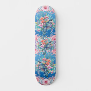 Colorful Floral Sea Turtle Wide Skateboard