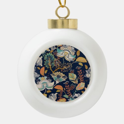Colorful Floral Seamless Background Ceramic Ball Christmas Ornament