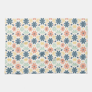 Colorful Floral Seamless in Blue, Pink, and Yellow Kitchen Towel