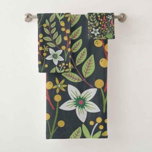 Colorful floral seamless pattern flowers and leave bath towel set