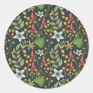 Colorful floral seamless pattern flowers and leave classic round sticker