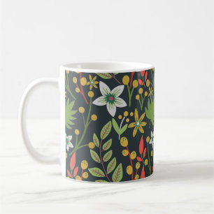 Colorful floral seamless pattern flowers and leave coffee mug