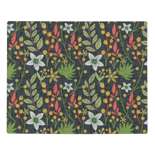 Colorful floral seamless pattern flowers and leave jigsaw puzzle