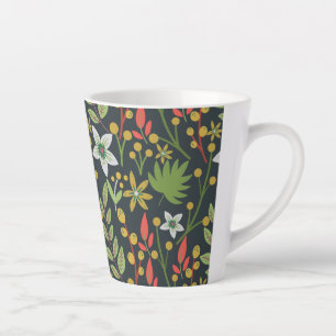 Colorful floral seamless pattern flowers and leave latte mug