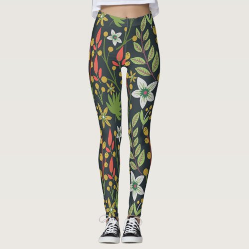 Colorful floral seamless pattern flowers and leave leggings