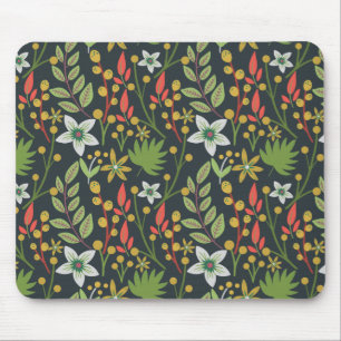 Colorful floral seamless pattern flowers and leave mouse pad