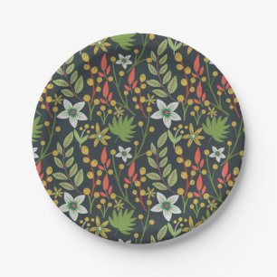 Colorful floral seamless pattern flowers and leave paper plates