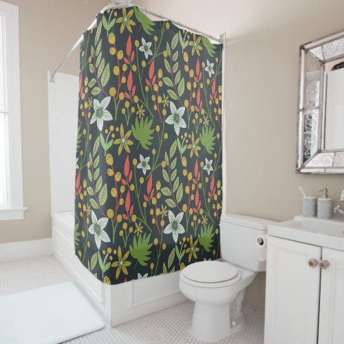 Colorful floral seamless pattern flowers and leave shower curtain