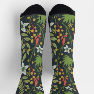 Colorful floral seamless pattern flowers and leave socks
