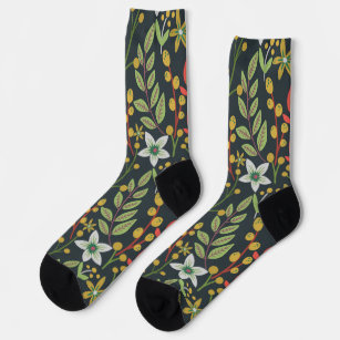 Colorful floral seamless pattern flowers and leave socks