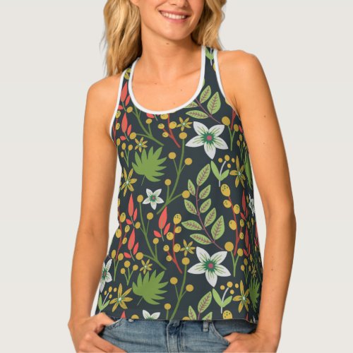 Colorful floral seamless pattern flowers and leave tank top