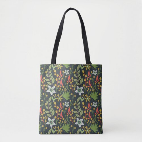 Colorful floral seamless pattern flowers and leave tote bag