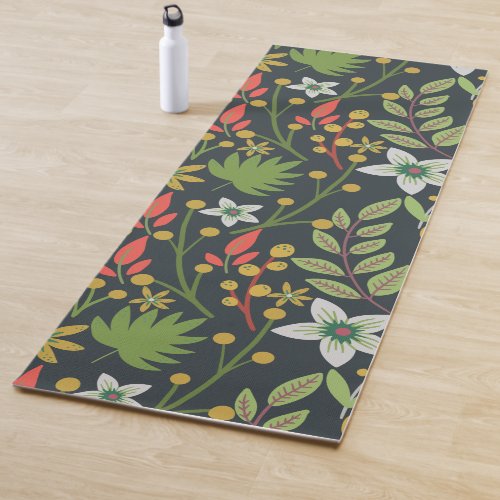 Colorful floral seamless pattern flowers and leave yoga mat