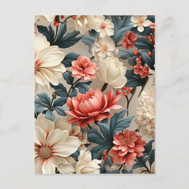 Colorful Floral Seamless Pattern Holiday Postcard (Front)