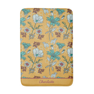 Colorful floral seamless pattern personalized name bath mat