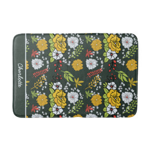 Colorful floral seamless pattern personalized name bath mat