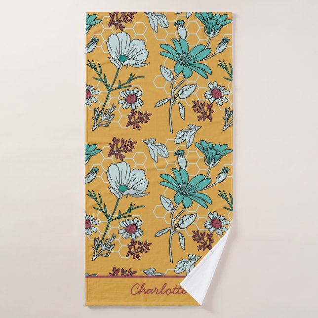 Colorful floral seamless pattern personalized name bath towel (Bath Towel)