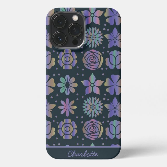 Colorful floral seamless pattern personalized name iPhone case (Back)