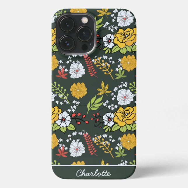 Colorful floral seamless pattern personalized name iPhone case (Back)