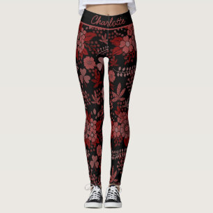 Colorful floral seamless pattern personalized name leggings